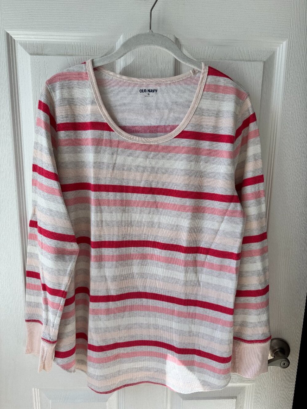 Waffle Knit Thermal Sleep Shirt, Women’s XL - Pink, Red, White, Gray
